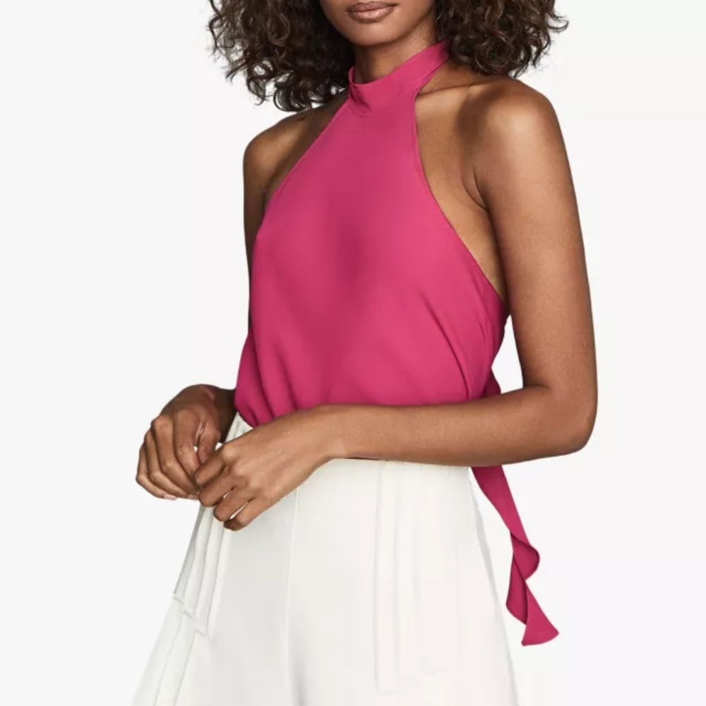 Reiss Rose Ruffle Halter Top | Hot Pink | Size 2 | NWT